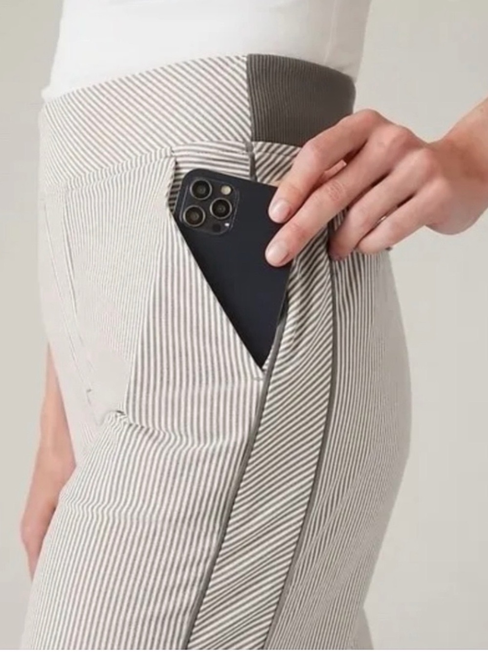 Athleta Cream and Gray Striped Active Leggings